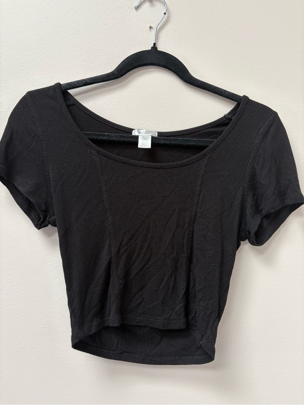 Bozzolo Black Ribbed Scoop Crop Top Tee